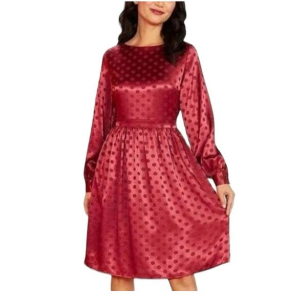 Modcloth Satin Dress Womens Medium Red Polka Dot Monochromatic Long Sleeves - Picture 12 of 14